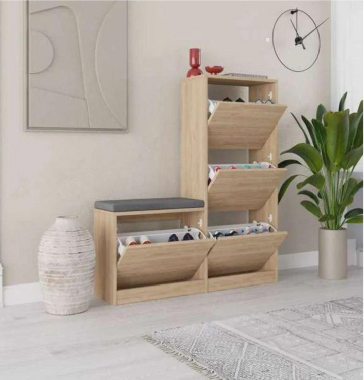 Meuble chaussures DUDE à 4 compartiments avec assise - Chene - Avec meuble d entrée HomeDeco.ma