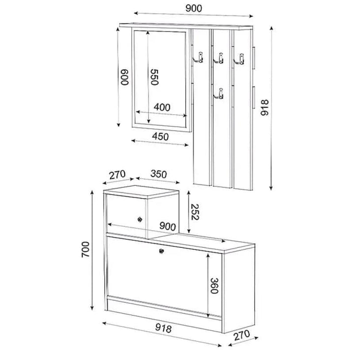 Meuble d'entrée OPT v2 Meuble Chaussures - Miroir - Porte-Manteaux - HomeDeco