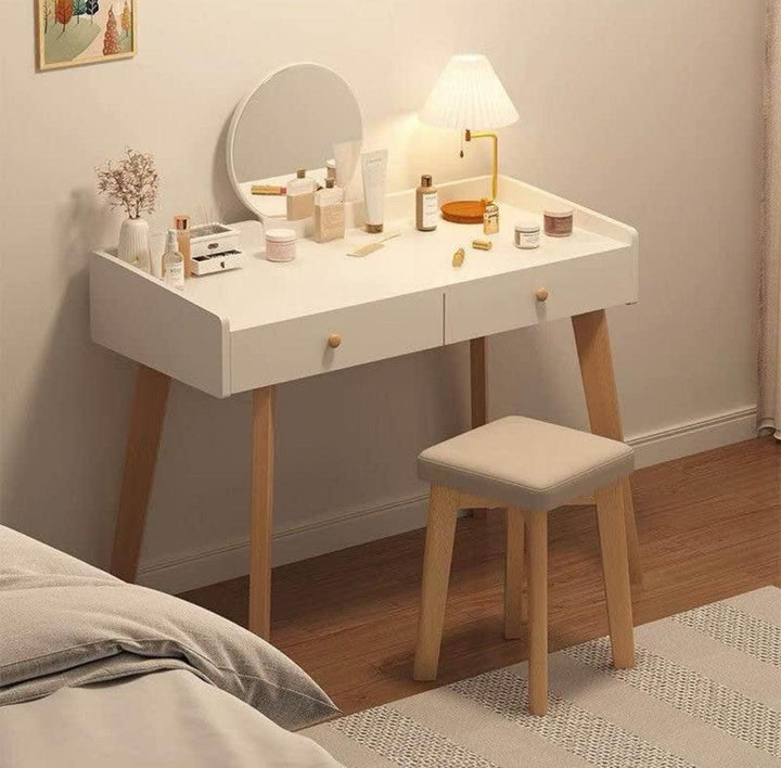 Coiffeuse MOSCO avec miroir avec 2 Tiroir - blanc et chêne - HomeDeco