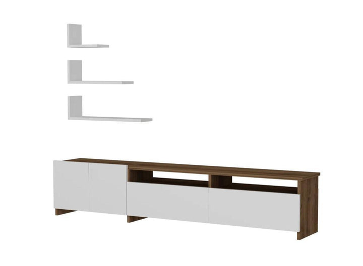 Meuble TV NORDIC 180cm - Noyer et blanc - HomeDeco