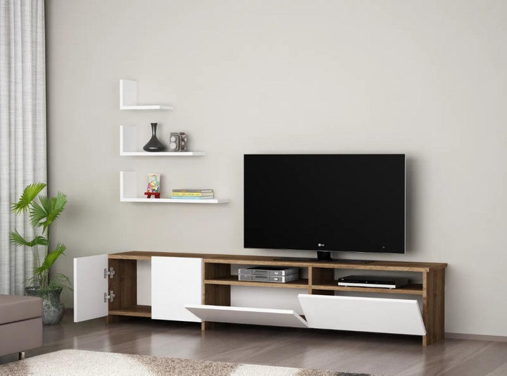 Meuble TV NORDIC 180cm - Noyer et blanc - HomeDeco