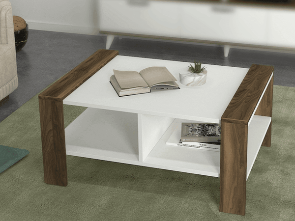 Table Basse ACIRE - Blanc et Noyer - Salon et séjour - HomeDeco