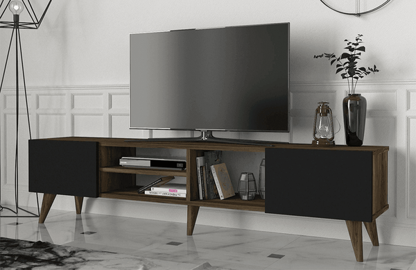 Stand TV ADNOS 160cm - Noyer et Noir - Ameublement Maroc - HomeDeco