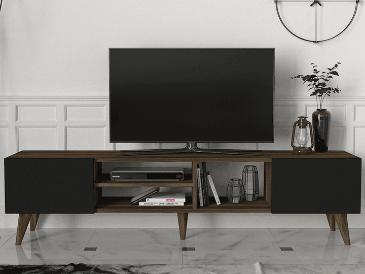 Stand TV ADNOS 160cm - Noyer et Noir - Ameublement Maroc - HomeDeco