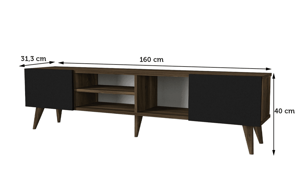 Stand TV ADNOS 160cm - Noyer et Noir - Ameublement Maroc HomeDeco.ma