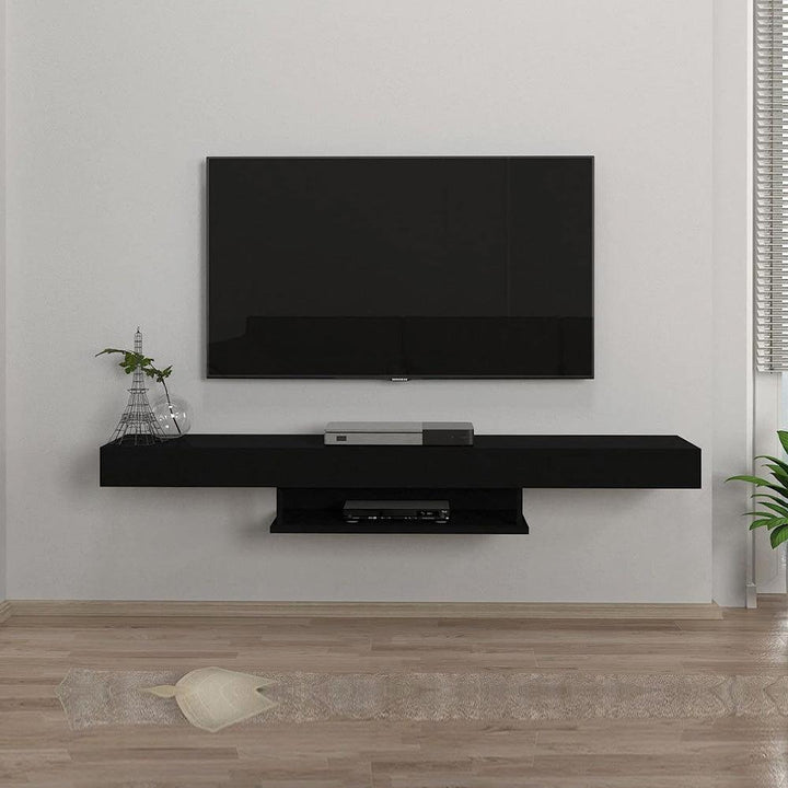 Meuble TV design suspendu avec Eclairage LED ALBERET 150 cm - Noir - HomeDeco