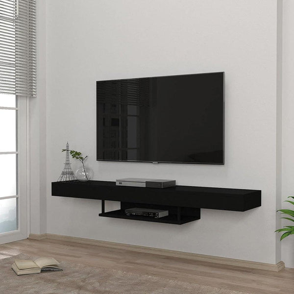 Meuble TV design suspendu avec Eclairage LED ALBERET 150 cm - Noir - HomeDeco