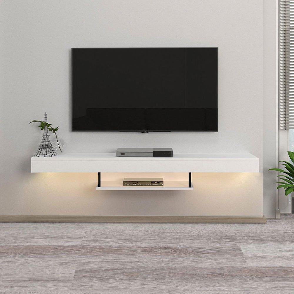 Meuble TV suspendu ALBERET avec Eclairage LED 150 cm - Blanc - HomeDeco