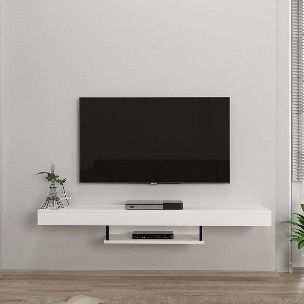 Meuble TV suspendu ALBERET avec Eclairage LED 150 cm - Blanc - HomeDeco