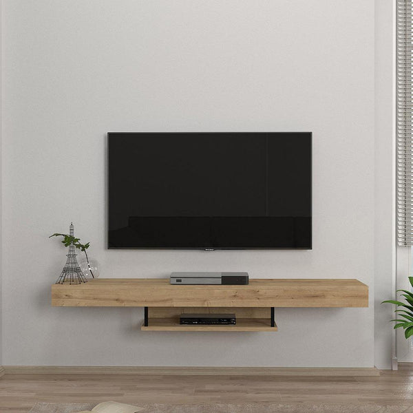 Meuble TV suspendu ALBERT 150 cm avec Eclairage LED - Chêne - HomeDeco