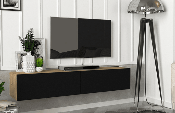 Stand TV Suspendu IRIS 135cm - Chêne et Noir - Ameublement d'intérieur Maroc - HomeDeco