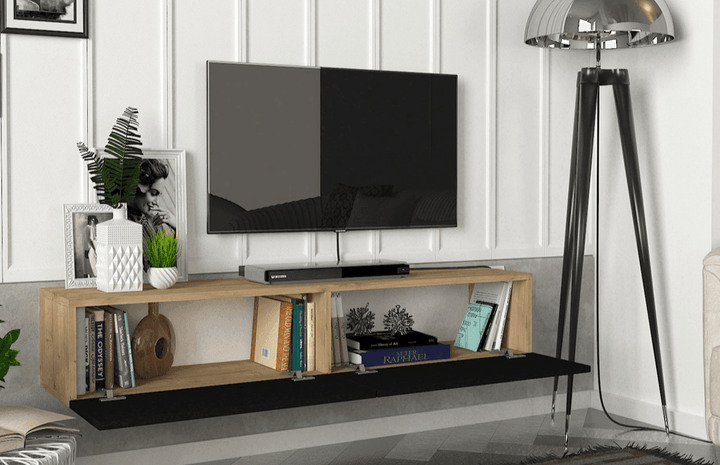 Stand TV Suspendu IRIS 135cm - Chêne et Noir - Ameublement d'intérieur Maroc - HomeDeco