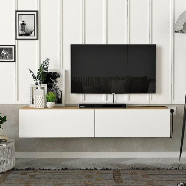 Meuble TV design suspendu AUGOST 135 cm - Chêne et blanc - HomeDeco