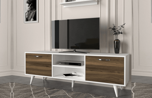 Meuble TV AYKIL 160cm - Noyer et Blanc - Salon et séjour HomeDeco.ma