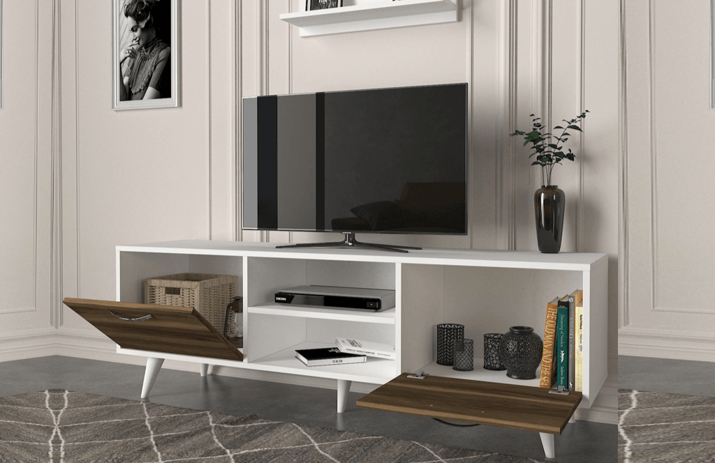 Meuble TV AYKIL 160cm - Noyer et Blanc - Salon et séjour HomeDeco.ma