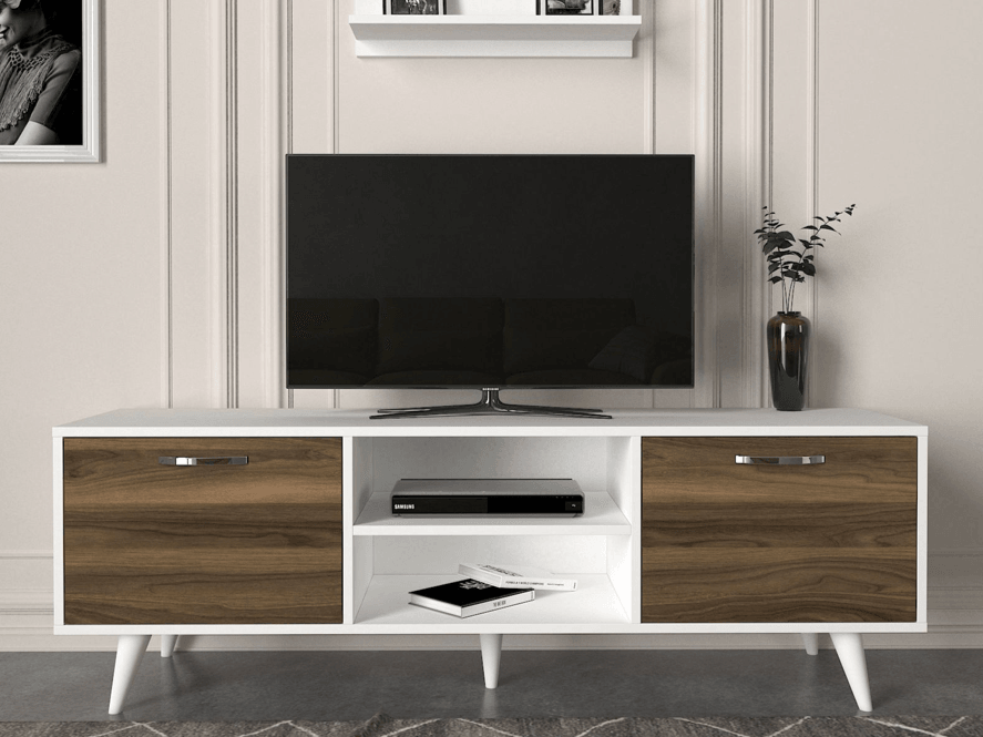 Meuble TV AYKIL 160cm - Noyer et Blanc - Salon et séjour HomeDeco.ma