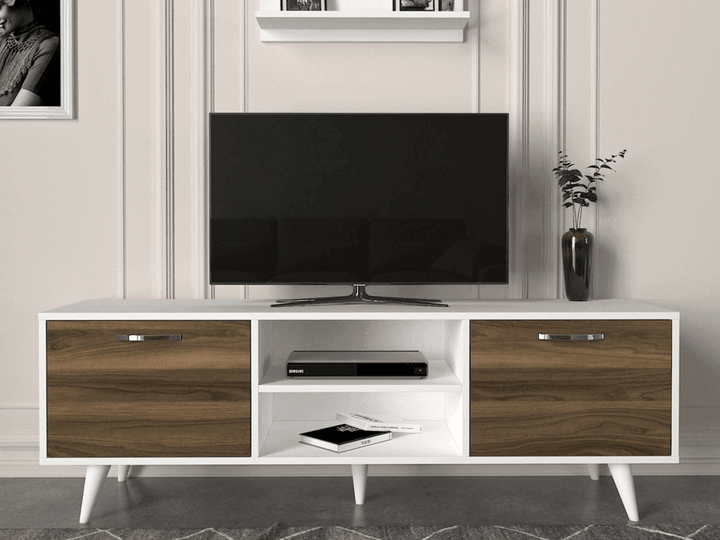Meuble TV AYKIL 160cm - Noyer et Blanc - Salon et séjour - HomeDeco