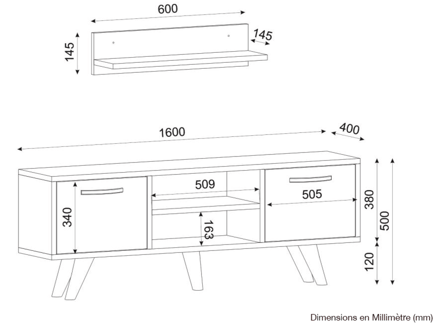 Meuble TV AYKIL 160cm - Noyer et Blanc - Salon et séjour HomeDeco.ma