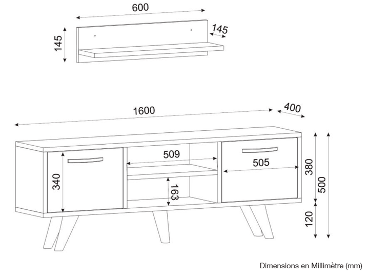 Meuble TV AYKIL 160cm - Noyer et Blanc - Salon et séjour - HomeDeco