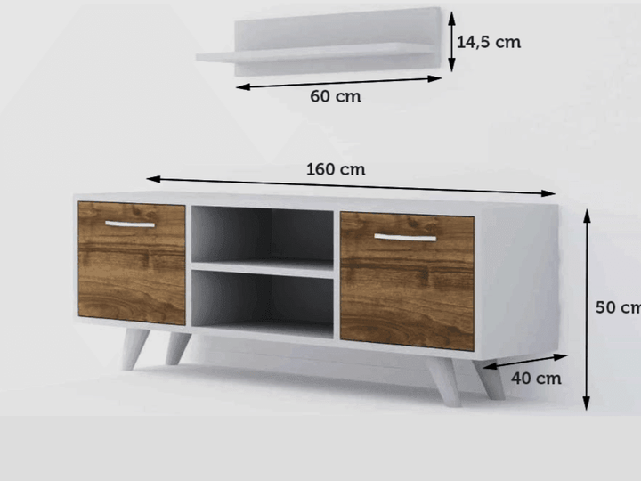 Meuble TV AYKIL 160cm - Noyer et Blanc - Salon et séjour - HomeDeco