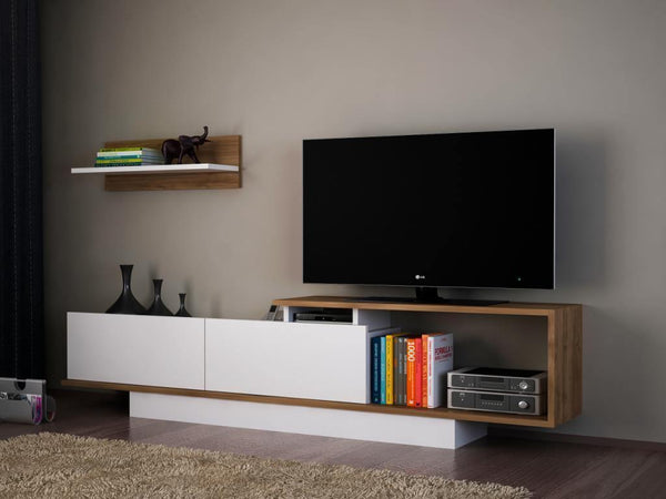 Meuble TV ASIT 180 cm - Noyer et Blanc - HomeDeco