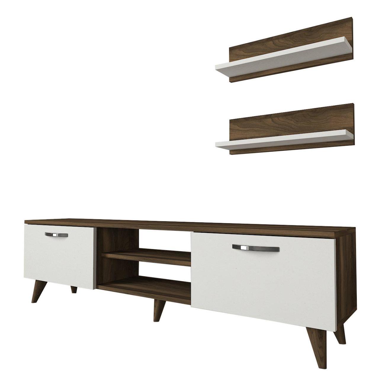 Meuble TV AYDEN 180cm - Noyer et Blanc HomeDeco.ma