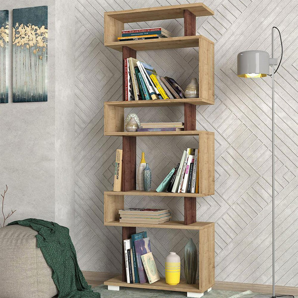 Bibliothèque à étagères LOCK 163 cm - Chêne et noyer - HomeDeco