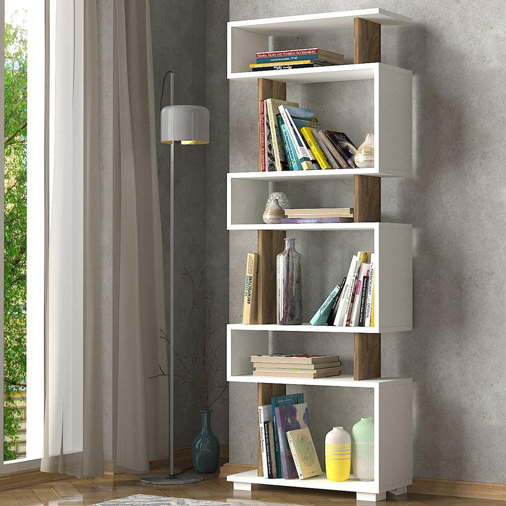 Bibilothèque IDAR -blanc et bois- 162cm - HomeDeco