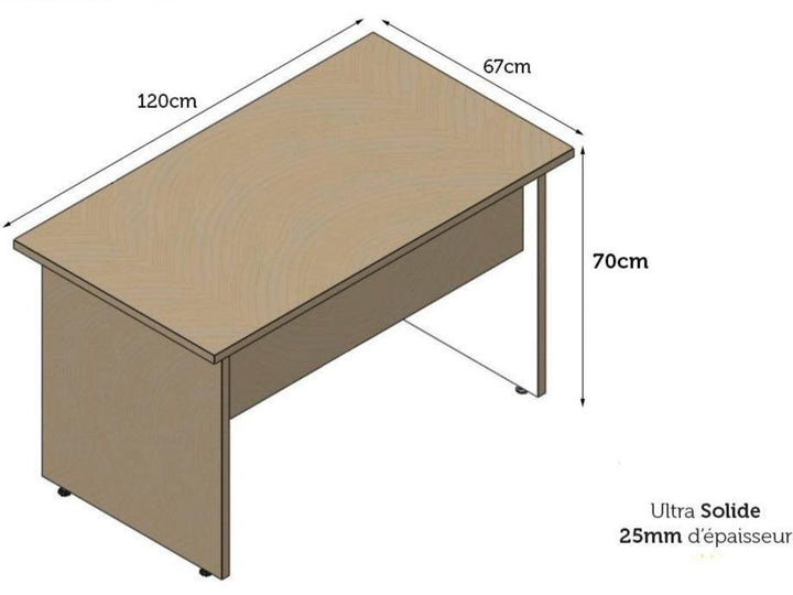 Bureau ROBINE - 120 cm - 25mm Ultra Solide Poirier Européen - HomeDeco