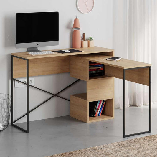 Bureau de travail en bois BADAU 110 cm - Chêne et noir HomeDeco.ma