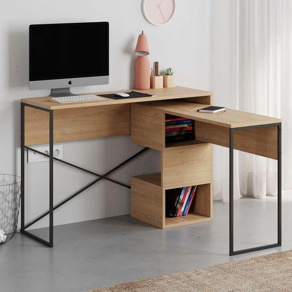 Bureau de travail en bois BADIS 110 cm - Chêne et noir - HomeDeco