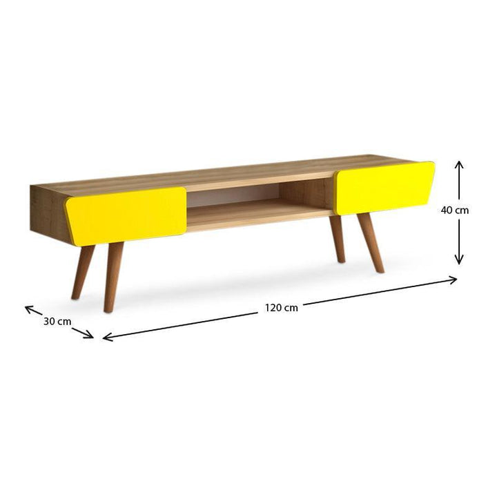 Meuble TV 120 cm EXO - chêne et jaune - salon et séjour - HomeDeco