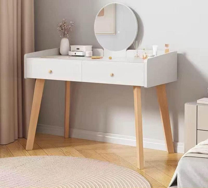 Coiffeuse MOSCO avec miroir avec 2 Tiroir - blanc et chêne - HomeDeco