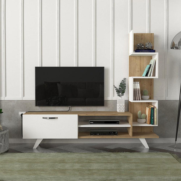 Meuble TV à design moderne CEREN 150 cm - Chêne et blanc - HomeDeco