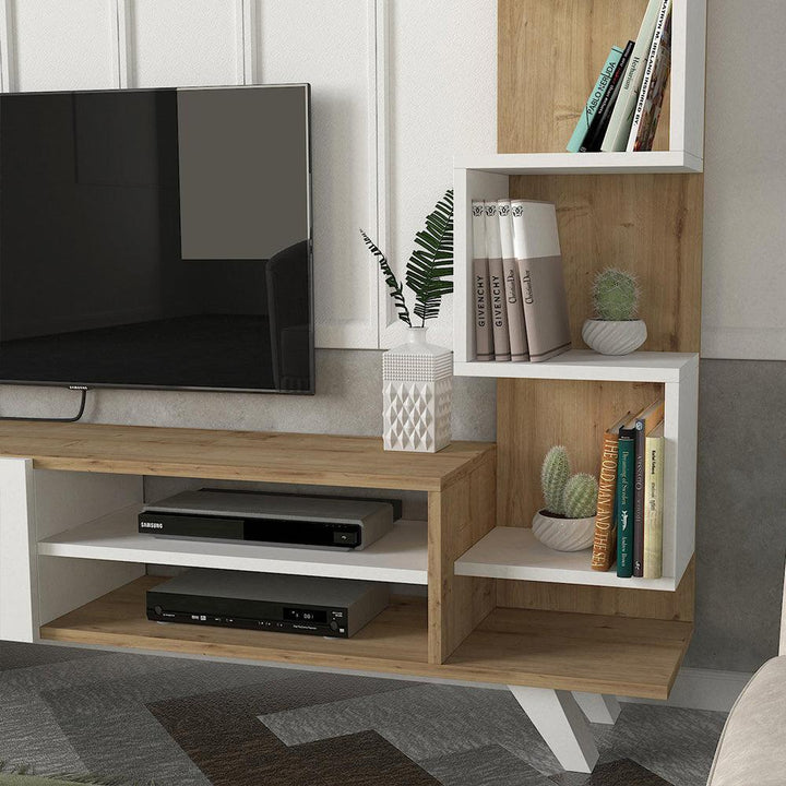 Meuble TV à design moderne CEREN 150 cm - Chêne et blanc - HomeDeco