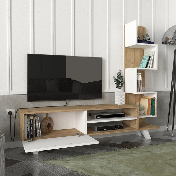 Meuble TV à design moderne CEREN 150 cm - Chêne et blanc - HomeDeco