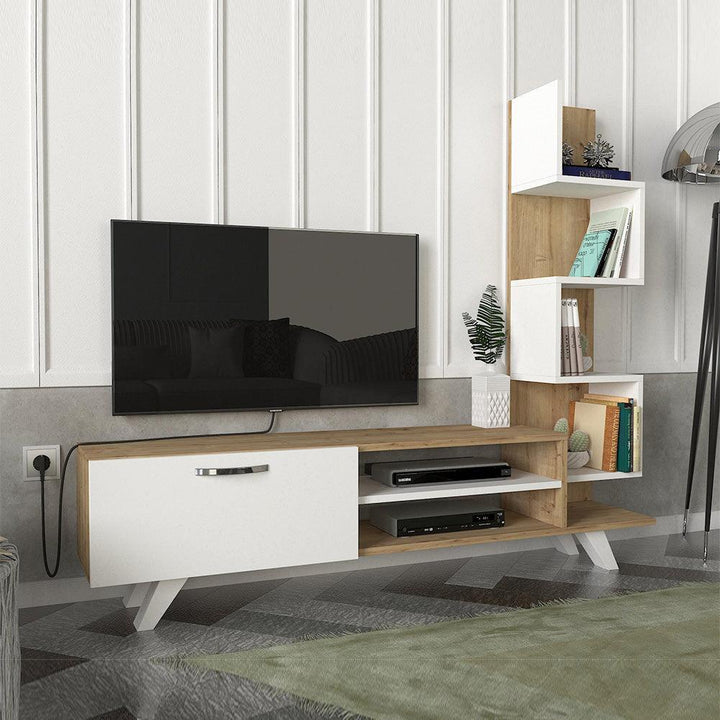 Meuble TV à design moderne CEREN 150 cm - Chêne et blanc - HomeDeco