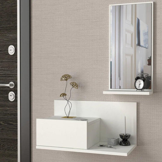 Coiffeuse suspendue avec miroir DRAX blanc HomeDeco.ma