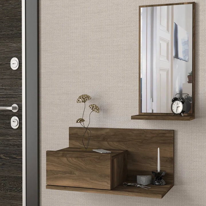 Coiffeuse suspendue avec miroir DRAX Noyer – HomeDeco