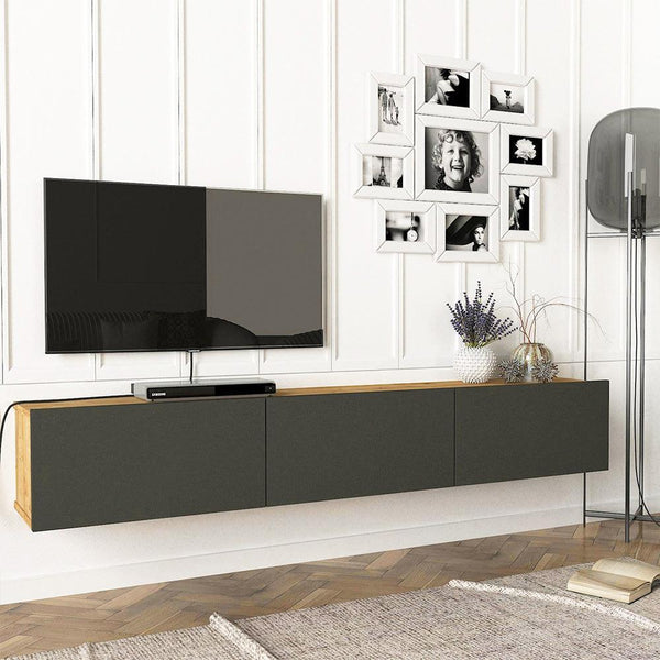 Meuble TV design suspendu ALMIR 180 cm - Chêne et gris anthracite - HomeDeco