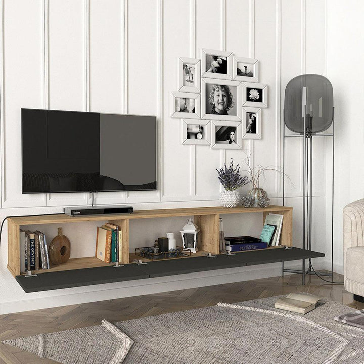 Meuble TV design suspendu ALMIR 180 cm - Chêne et gris anthracite - HomeDeco