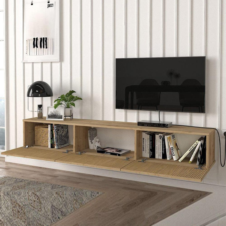 Meuble TV design suspendu LARAVE 180 cm - Chêne YUNUS - HomeDeco
