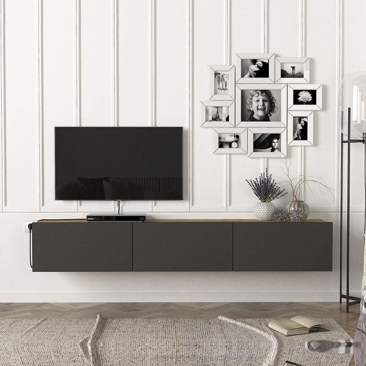 Meuble TV design suspendu ALMIR 180 cm - Chêne et gris anthracite - HomeDeco