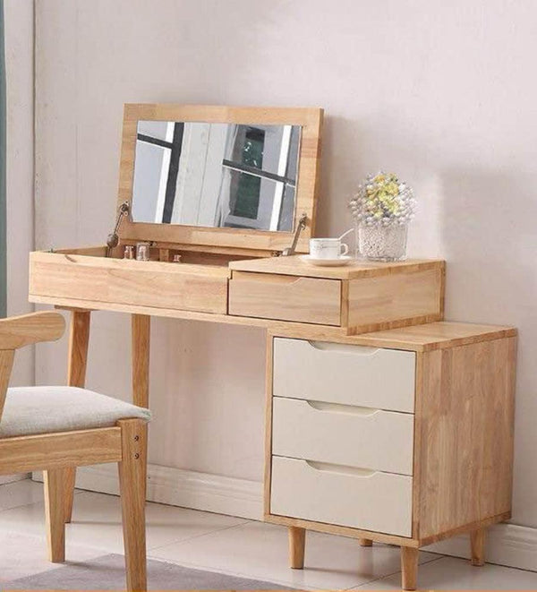 Coiffeuse SIGMA avec miroir et avec Rangement - blanc et chêne - HomeDeco