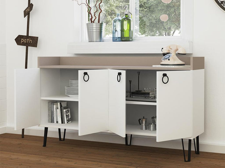 Console Buffet d'entrée DEA 140 cm - Blanc et Light Mocha - HomeDeco