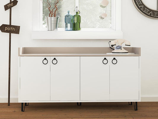 Console Buffet d'entrée DEA 140 cm - Blanc et Light Mocha HomeDeco.ma