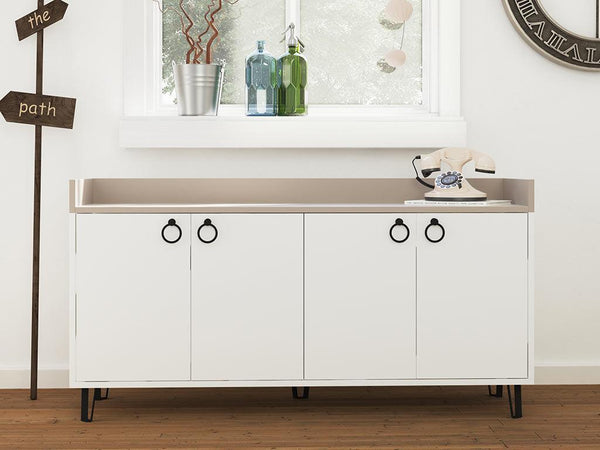 Console Buffet d'entrée DEA 140 cm - Blanc et Light Mocha - HomeDeco