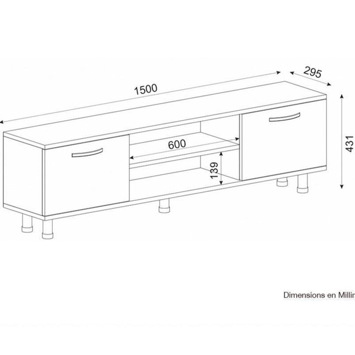 Meuble TV moderne DERMA 150 cm - Blanc et noyer - HomeDeco