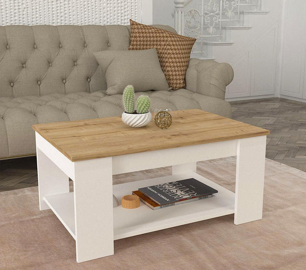 Table Basse DIMA - Blanc et chêne - Salon et séjour - HomeDeco