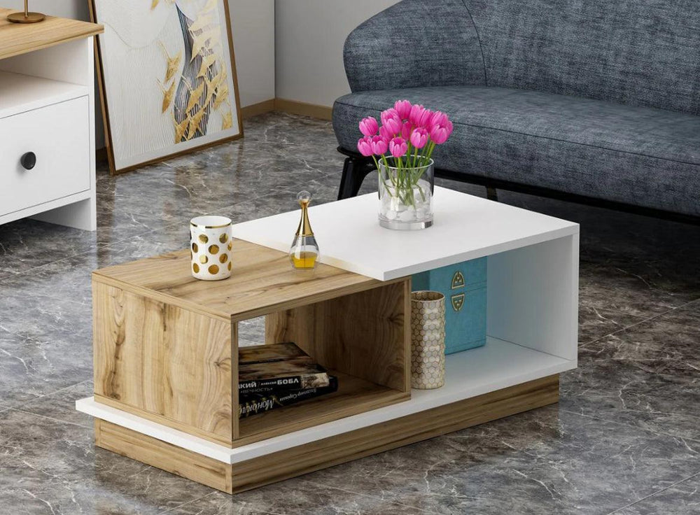 Table Basse CONCEPT, Blanc et Chene - HomeDeco